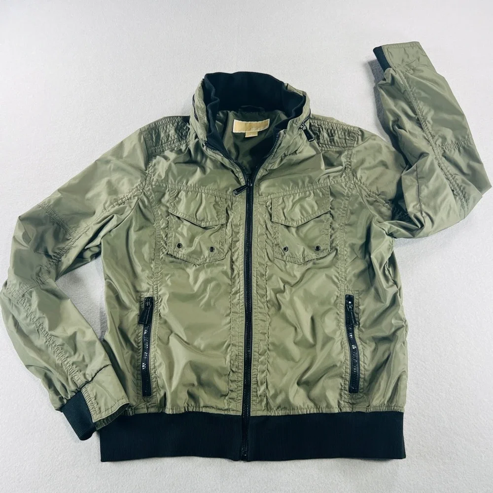 Michael Kors Bomber Jacket Women M Olive Green Utility Gorpcore MilitaryHooded
